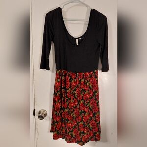 Frenchi Black and Red Floral Long Sleeve Dress